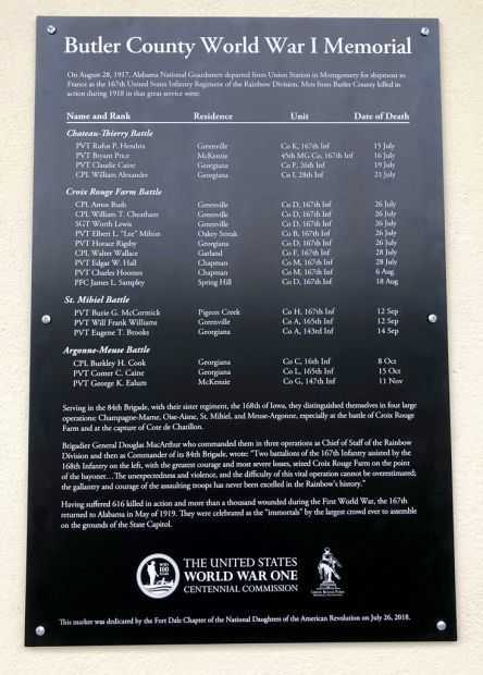 BUTLER COUNTY WORLD WAR I MEMORIAL PLAQUE