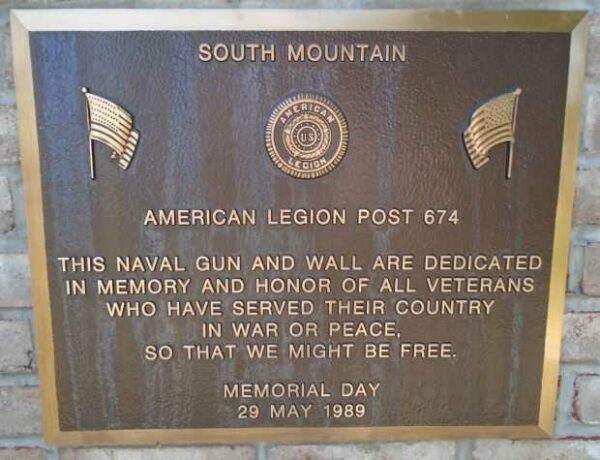 SOUTH MOUNTAIN AMERICAN LEGION POST 674 ALL VETERANS MEMORIAL PLAQUE