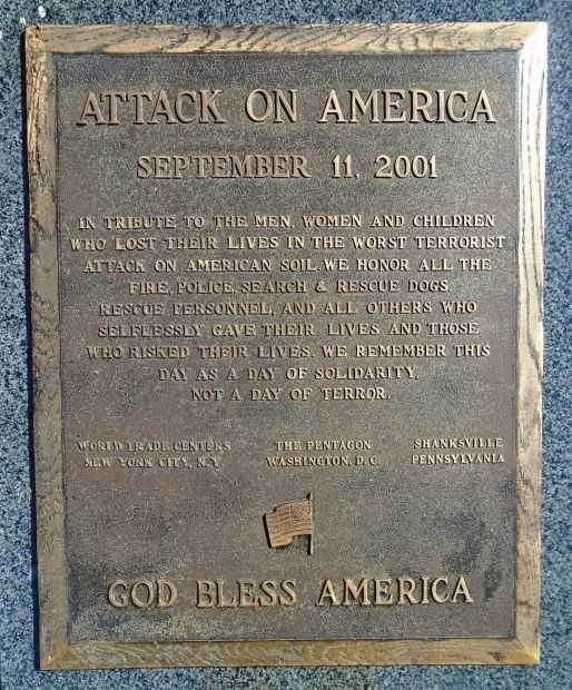 ATTACK ON AMERICA WAR MEMORIAL PLAQUE