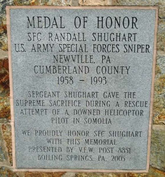 SFC RANDAL SHUGHART MEDAL OF HONOR MEMORIAL PLAQUE