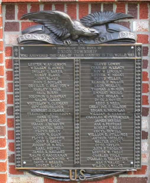 UNION TOWNSHIP WORLD WAR HONOR ROLL MEMORIAL PLAQUE