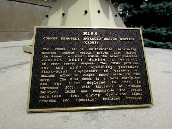 M153 COMMON REMOTELY OPERATED WEAPON STATION MEMORIAL PLAQUE