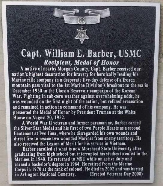 CAPT. WILLIAM E. BARBER, USMC MEDAL OF HONOR WAR MEMORIAL PLAQUE