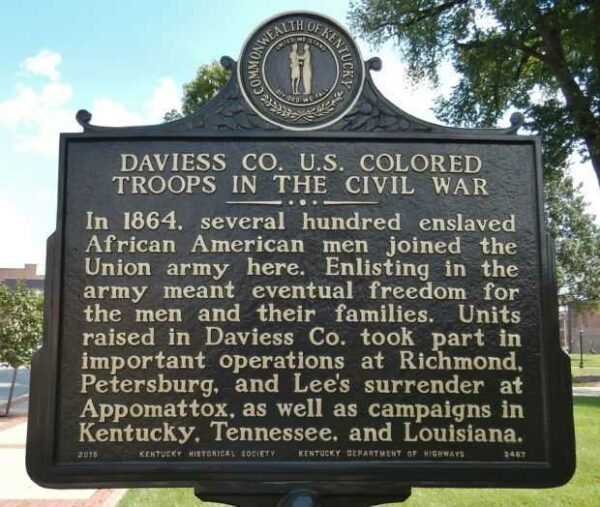DAVIES CO. U.S. COLORED TROOPS IN THE CIVIL WAR MEMORIAL MARKER FRONT