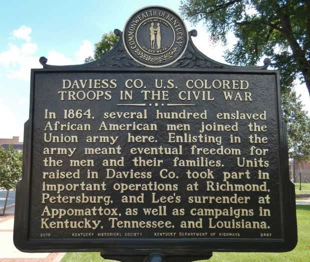 DAVIES CO. U.S. COLORED TROOPS IN THE CIVIL WAR MEMORIAL MARKER FRONT