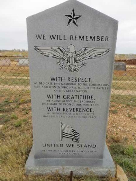 WESTBROOK CEMETERY ASSOCIATION WE WILL REMEMBER MEMORIAL