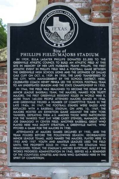 PHILLIPS FIELD/MAJOR STADIUM MEMORIAL MARKER