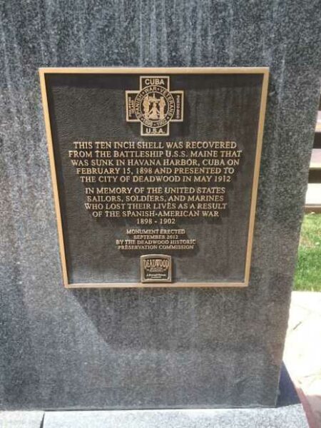 DEADWOOD SPANISH-AMERICAN WAR VETERANS MEMORIAL PLAQUE A