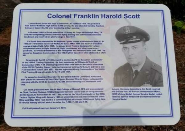 COLONEL FRANKLIN HAROLD SCOTT MEMORIAL PLAQUE
