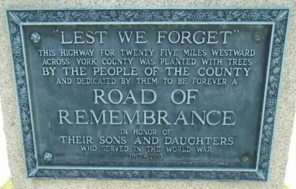 WRIGHTSVILLE ROAD OF REMEMBRANCE MEMORIAL PLAQUE
