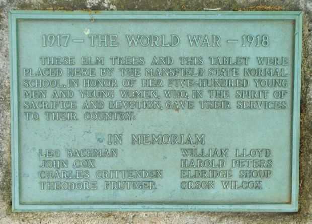 MANSFIELD STATE NORMAL SCHOOL MEMORIAL ELM TREES PLAQUE