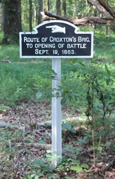 ROUTE OF CROXTON’S BRIG. TO OPENING OF BATTLE SEPT. 19, 1863. MEMORIAL MARKER