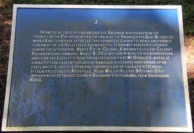 KING’S BRIGADE WAR MEMORIAL PLAQUE B SEPT. 20, 1863, AFTERNOON