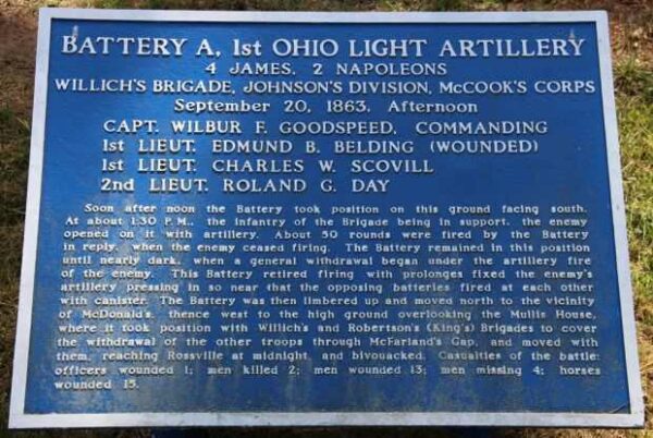 BATTERY A, 1ST OHIO LIGHT ARTILLERY WAR MEMORIAL PLAQUE III