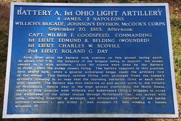 BATTERY A, 1ST OHIO LIGHT ARTILLERY WAR MEMORIAL PLAQUE III