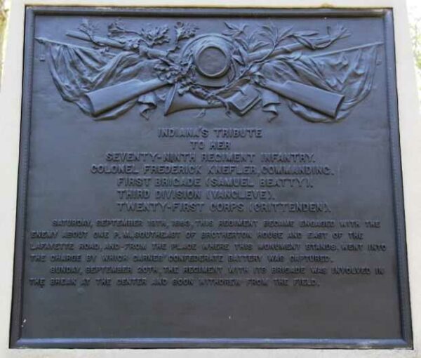 INDIANA’S SEVENTY-NINTH REGIMENT INFANTRY. WAR MEMORIAL PLAQUE