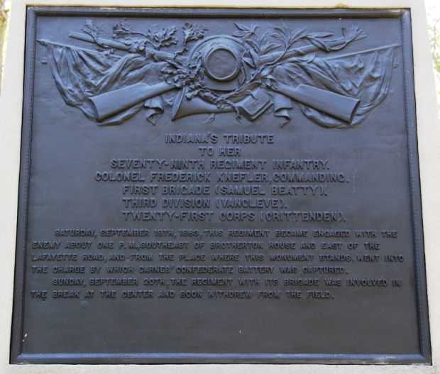 INDIANA’S SEVENTY-NINTH REGIMENT INFANTRY. WAR MEMORIAL PLAQUE