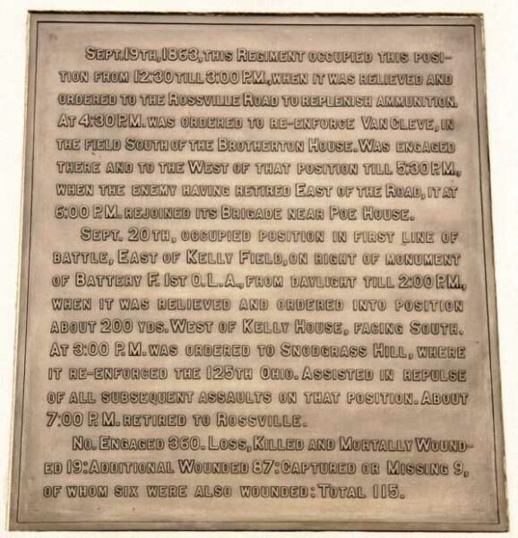 41ST OHIO INFANTRY HAZEN’S BRIGADE WAR MEMORIAL PLAQUE