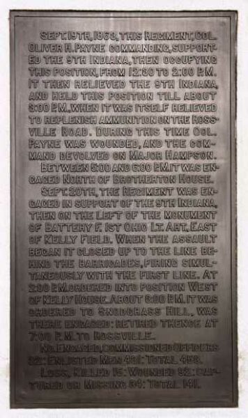 124TH OHIO INFANTRY WAR MEMORIAL PLAQUE