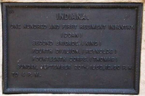 INDIANA. ONE HUNDERED AND FIRST REGIMENT INFANTRY WAR MEMORIAL PLAQUE