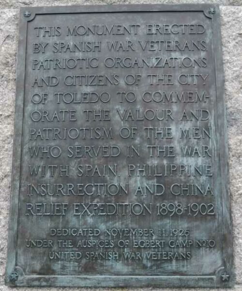 TOLEDO SPANISH AMERICAN WAR MEMORIAL PLAQUE