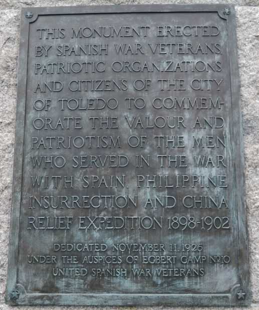 TOLEDO SPANISH AMERICAN WAR MEMORIAL PLAQUE