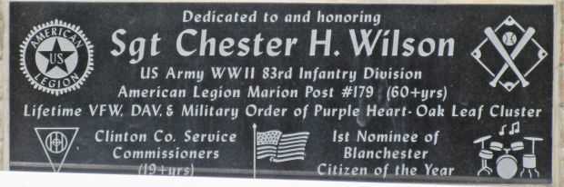SGT CHESTER H. WILSON WAR MEMORIAL PLAQUE