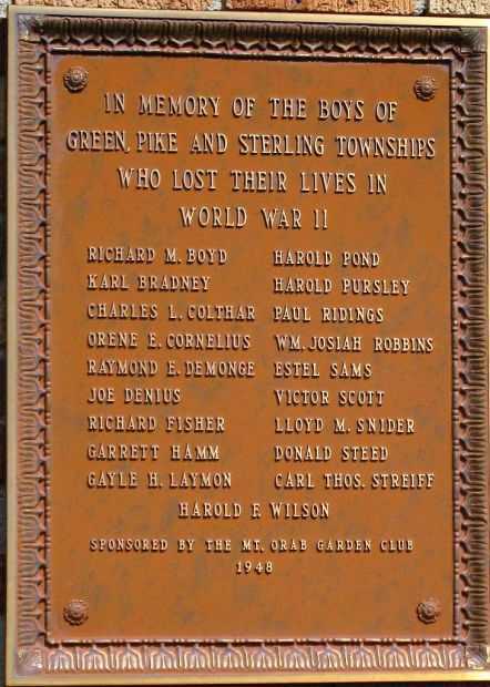 GREEN PIKE AND STERLING TOWNSHIPS WORLD WAR II MEMORIAL PLAQUE