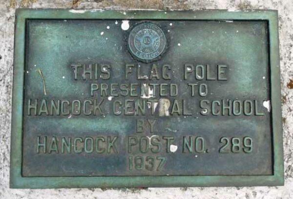 HANCOCK POST NO. 289 MEMORIAL FLAG POLE PLAQUE