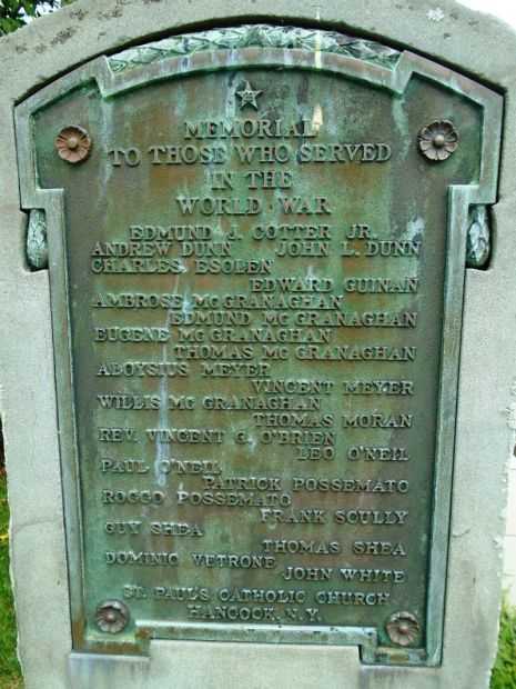 ST. PAUL’S CATHOLIC CHURCH WORLD WAR MEMORIAL PLAQUE
