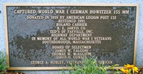 CAPTURED WORLD WAR I GERMAN HOWITZER 155 MM MEMORIAL CANNON PLAQUE