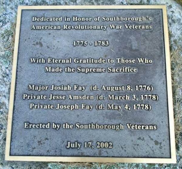 SOUTHBOROUGH’S AMERICAN REVOLUTIONARY WAR VETERANS MEMORIAL FLAGPOLE PLAQUE