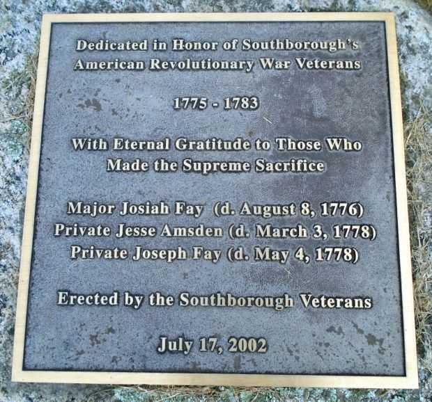 SOUTHBOROUGH’S AMERICAN REVOLUTIONARY WAR VETERANS MEMORIAL FLAGPOLE PLAQUE