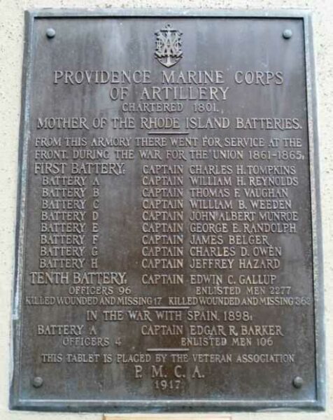 PROVIDENCE MARINE CORPS OF ARTILLERY MEMORIAL PLAQUE