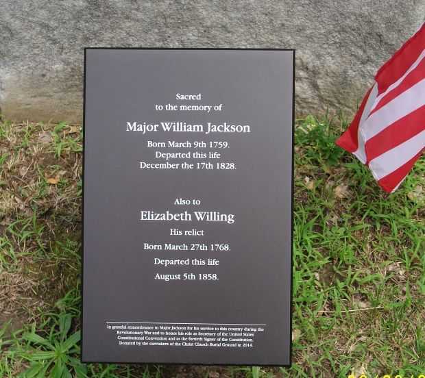 MAJOR WILLIAM JACKSON REVOLUTIONARY WAR MEMORIAL PLAQUE