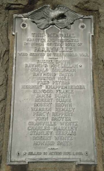 PARRYVILLE WORLD WAR MEMORIAL PLAQUE