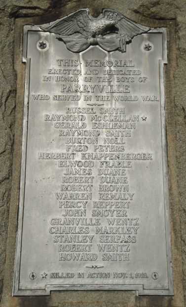 PARRYVILLE WORLD WAR MEMORIAL PLAQUE