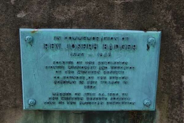 REV. JOSEPH BADGER REVOLUTIONARY WAR SOLDIER MEMORIAL PLAQUE