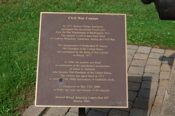 BURTON CIVIL WAR CANNON MEMORIAL PLAQUE