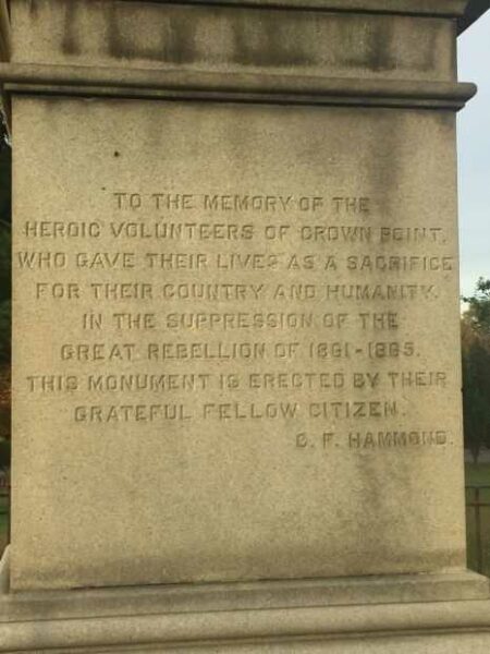 CROWN POINT CIVIL WAR MEMORIAL DEDICATION STONE