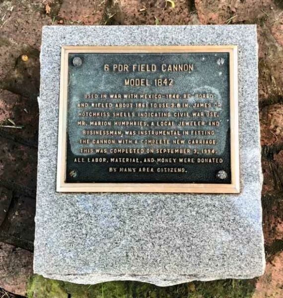 6 PDR FIELD CANNON MODEL 1842 MEMORIAL PLAQUE