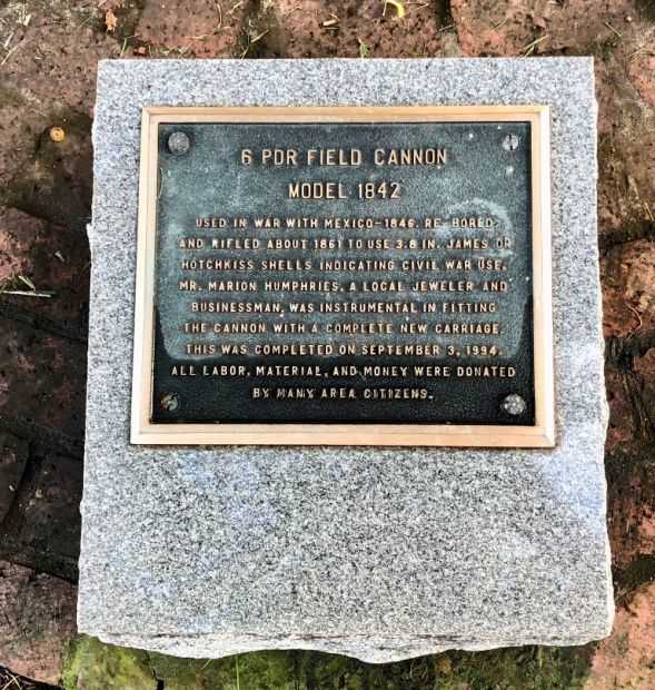 6 PDR FIELD CANNON MODEL 1842 MEMORIAL PLAQUE