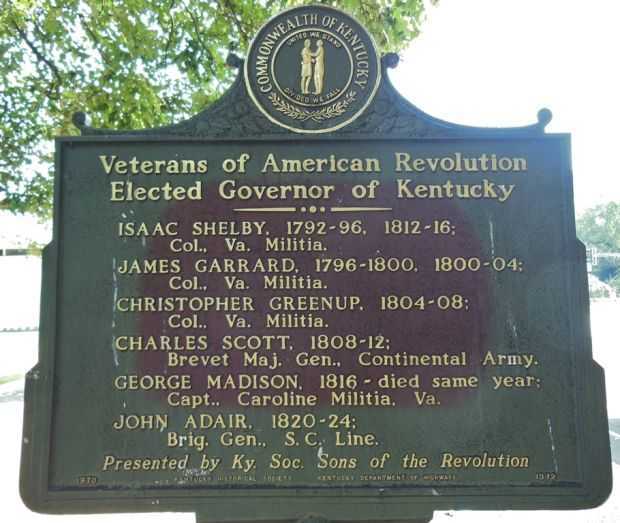 VETERANS OF AMERICAN REVOLUTION ELECTED GOVERNOR OF KENTUCKY MEMORIAL MARKER