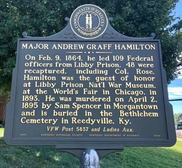 MAJOR ANDREW GRAFF HAMILTON MEMORIAL MARKER BACK