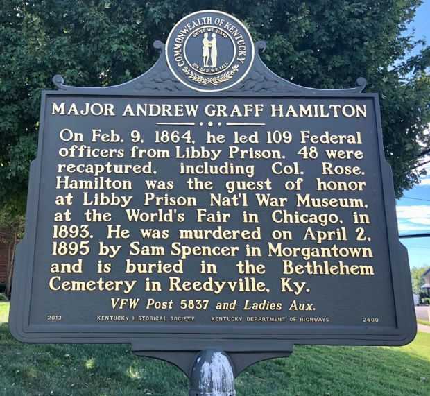 MAJOR ANDREW GRAFF HAMILTON MEMORIAL MARKER BACK