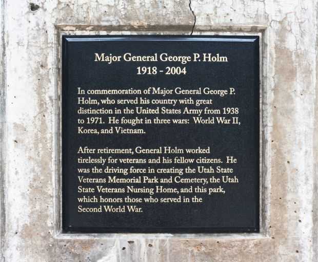 MAJOR GENERAL GEORGE P. HOLM WAR MEMORIAL FLAGPOLE PLAQUE