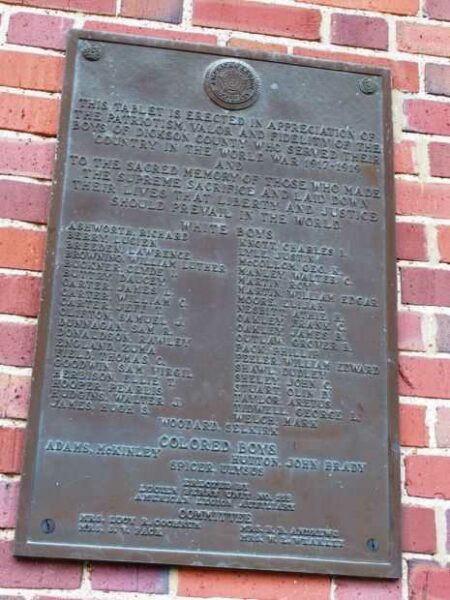 DICKSON COUNTY WORLD WAR 1917-1919 MEMORIAL PLAQUE