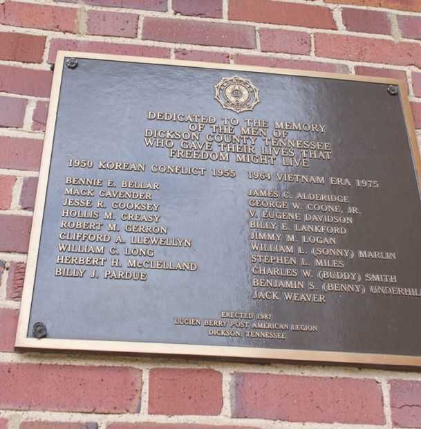 DICKSON COUNTY KOREAN WAR AND VIETNAM WAR MEMORIAL PLAQUE