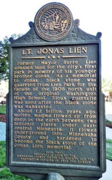 LT. JONAS LIEN WAR MEMORIAL MARKER BACK