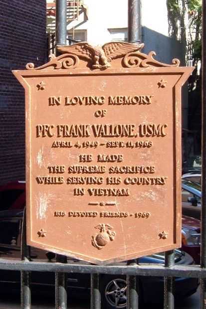 PFC FRANK VALLONE, USMC WAR MEMORIAL PLAQUE